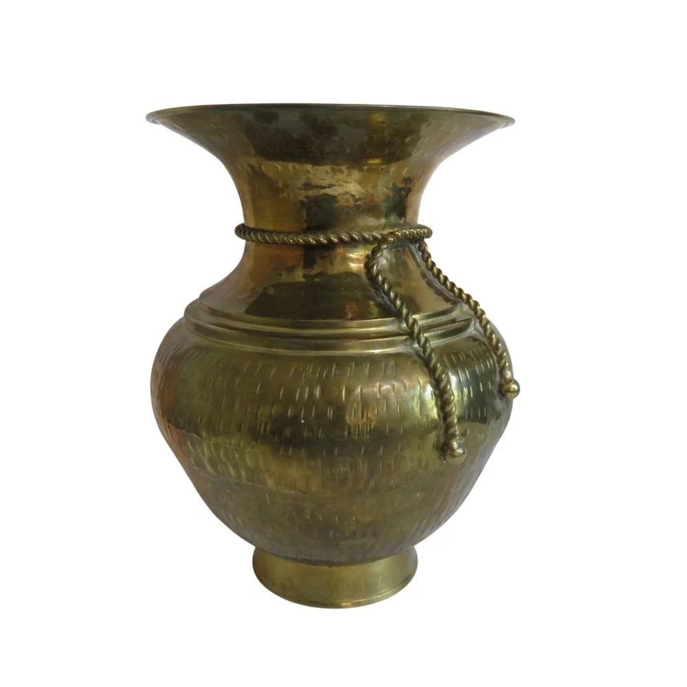 Large GATCO Solid Brass Hammered Finish Vase Rope Detail Made in India‎